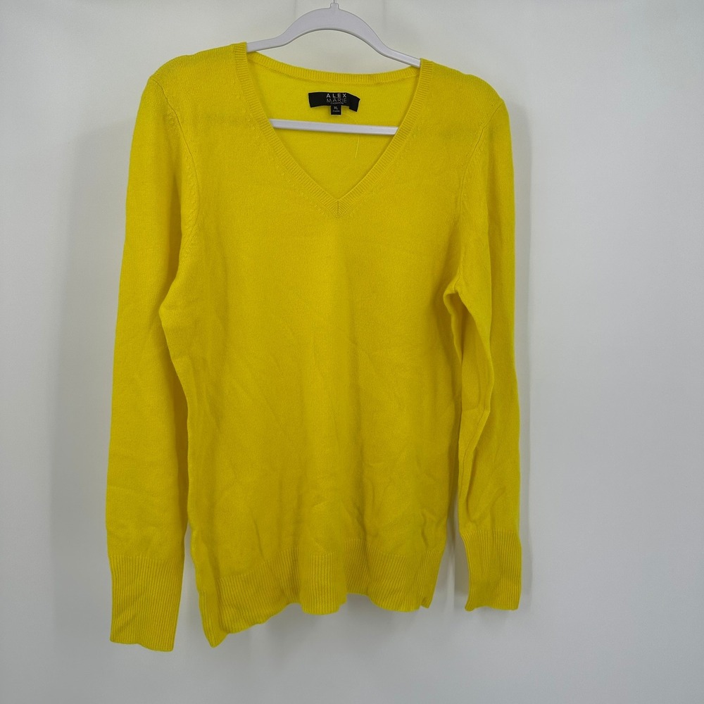 Alex Marie Womens Old Money Cashmere Sweater Size XL Quiet Luxury Preppy Yellow